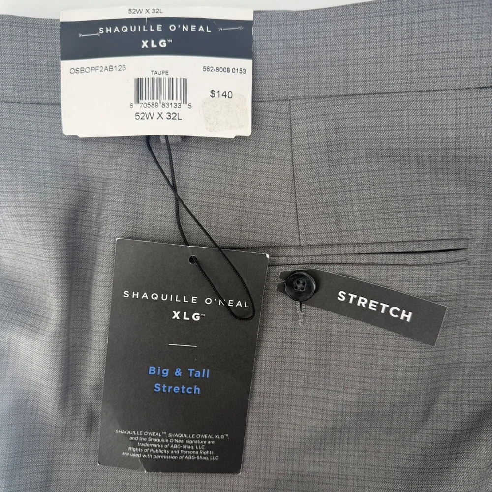 Shaquille O'Neal XLG Big Tall Stretch Dress Pants Men's 52W‎ x 32L Gray New